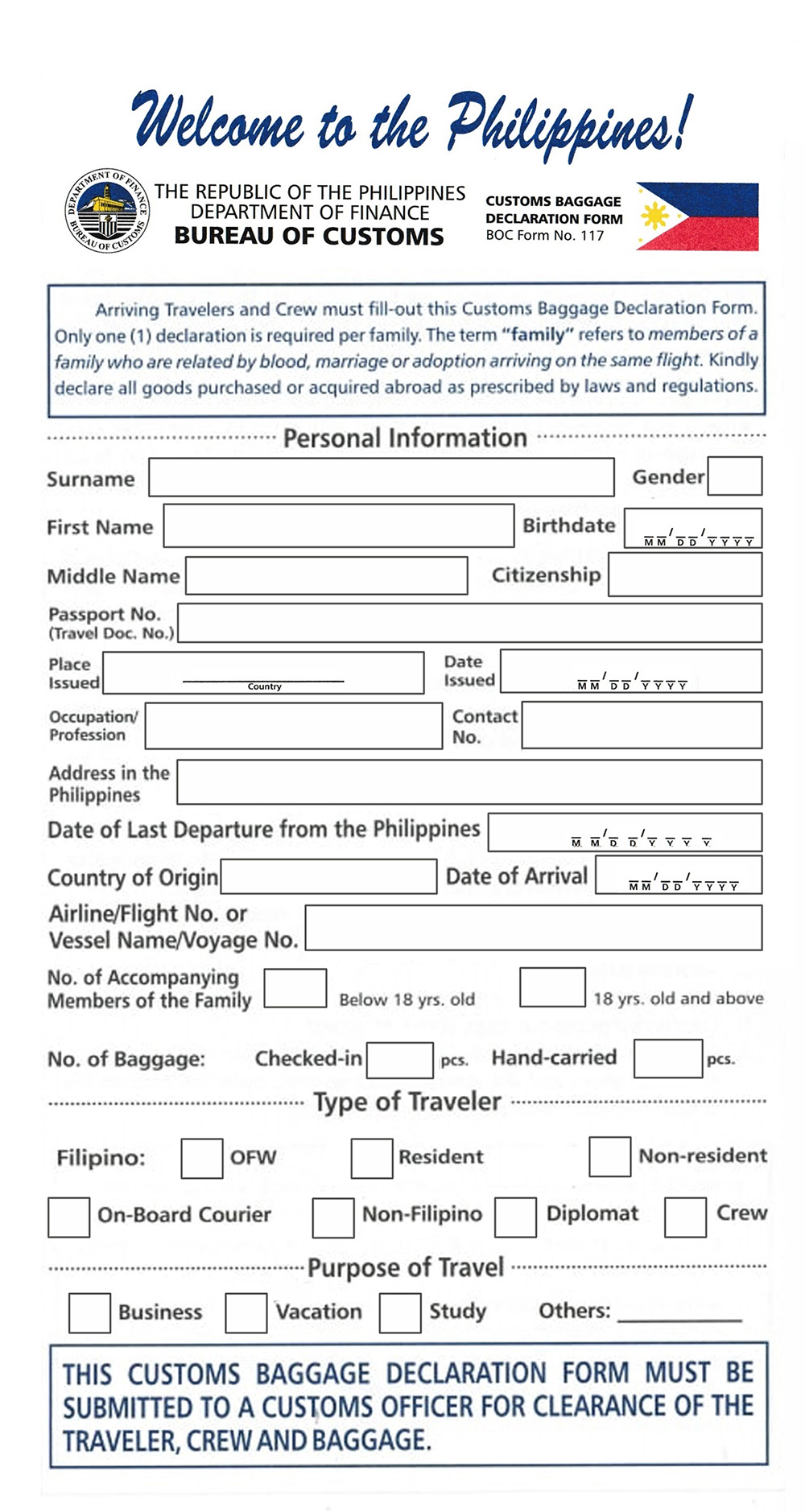 Philippine Airlines Korea Website Arrival Card Customs Declaration ...